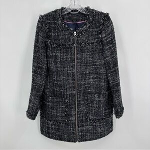 J. Crew Tweed Swing Lady Coat Fringe Trim Coat Raven Black Size 2